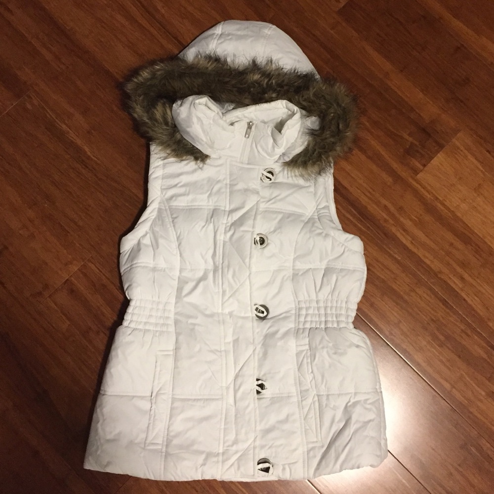 Krush White Faux Fur Hooded Vest